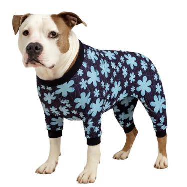 Imagem de LovinPet Macacões para cães grandes – Camiseta de alívio da ansiedade para animais de estimação, macacão de cachorro com proteção solar, tecido elástico confortável, estampa de sálvia, pijamas de recuperação de cirurgia para cães grandes, roupas de festa para meninas ou meninos, preto G