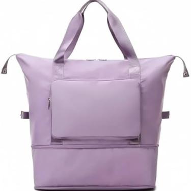 Imagem de Bolsa de Viagem Oxford Expansível, Lilás, Dobrável, Mala de Bordo Feminina com Alça Ajustável