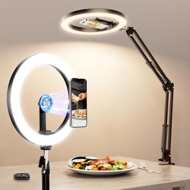 Imagem de Anel de luz magnético com suporte para telefone, suporte de telefone para mesa, tripé de LED de 10 polegadas para iPhone com anel de luz e controle remoto, suporte de telefone para gravação de vídeo