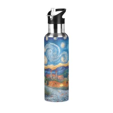 Imagem de Blueangle Garrafa de água de aço inoxidável Starry Night in The Style de 590 ml – Garrafa esportiva de metal isolada à prova de vazamento para academia, acampamento, fitness ao ar livre e viagens (788