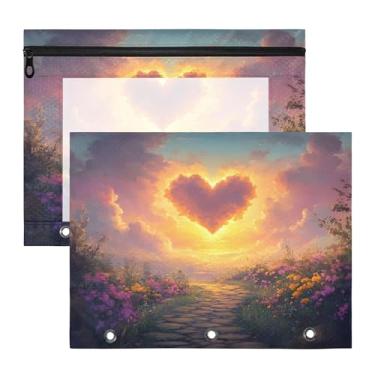 Imagem de SEHANY Pasta de lápis de flores de jardim com 3 anéis - bolsa de documentos com zíper tamanho A4 com janela transparente para sala de aula, escritório, 2 peças