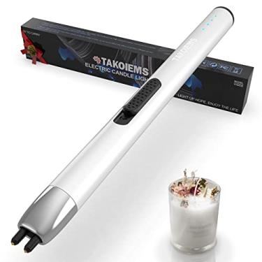 Imagem de TAKOIEMS Isqueiro de vela, isqueiro elétrico USB com interruptor de segurança de tela de LED atualizado, recarregável sem chama, branco creme