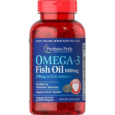 Imagem de Óleo de Peixe Ômega 3 1000 mg (300 mg Ômega 3), Suporta a Saúde do Coração e das Articulações, 250 Contagem da Puritan's Pride