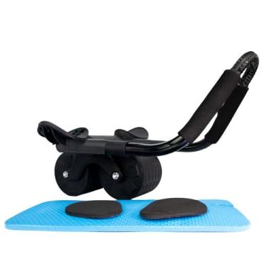 Imagem de Roda Abdominal Dupla com Apoio para Cotovelos, Preto/Laranja/Rosa, Plástico/EVA/TPR/Aço, Suporte até 100kg, 37x18x17.5cm, com Mini Tapete