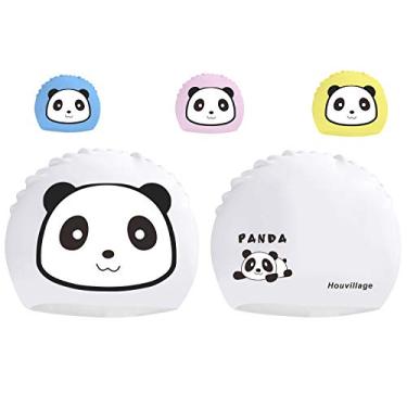 Imagem de Touca de natação infantil e óculos, touca de natação divertida para crianças e crianças, touca de natação impermeável de silicone altamente elástico com conjunto de óculos antiembaçamento para