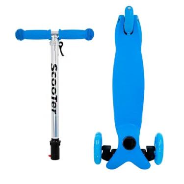 Imagem de Patinete Infantil Ajustável 3 Rodas com LED, Base de Plástico, Guidão de Alumínio, Rodas de Silicone, Altura 75cm, Suporta 40kg, Certificado Inmetro, Azul