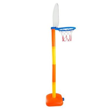 Imagem de Cesta de Basquete Infantil com Tabela, Bola e Bomba, Plástico e Metal, Altura 1,10m, Diâmetro Cesta 18cm, para Crianças