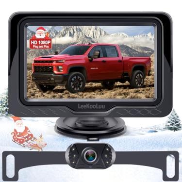 Imagem de LeeKooLuu HD 720P kit de câmera de reserva e monitor OEM, câmera de engate para carros, caminhões, vans, câmeras à prova d'água super visão noturna traseira/frontal câmera um sistema de energia reverso/uso contínuo linha de grade faça você mesmo