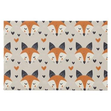 Imagem de Wassud Tapete de porta de raposa de desenho animado 61 x 89 cm, tapete de área lavável antiderrapante com suporte de borracha, tapete macio e macio para sala de estar, quarto, entrada, entrada