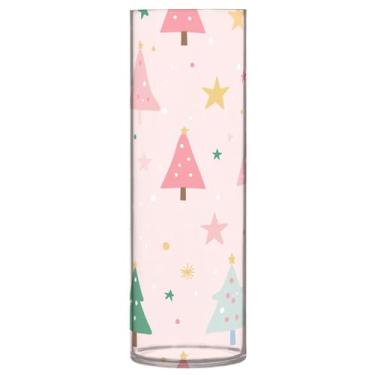 Imagem de CEBUGI Lindo vaso de flores de árvore de Natal 10 x 30 cm, vaso cilíndrico para flores, vaso transparente inquebrável para decoração de casa de festa de casamento