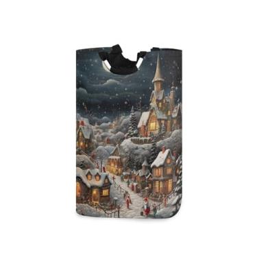 Imagem de Wassud Cesto de lavanderia de véspera de Natal grande saco de roupa suja dobrável com alças essenciais para acampamento e banheiro