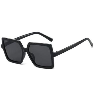 Imagem de Óculos de sol quadrados grandes e populares para mulheres, óculos retrô masculinos, óculos de sol para dirigir ao ar livre, UV400 (preto e cinza)