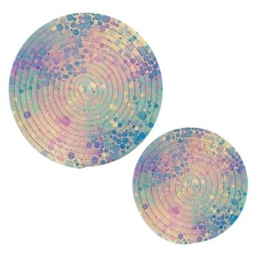 Imagem de Wassud Conjunto de tripé abstrato circular para pratos quentes, suportes redondos de algodão, almofadas quentes, porta-copos elegantes, decoração de cozinha e acessórios, 2 peças