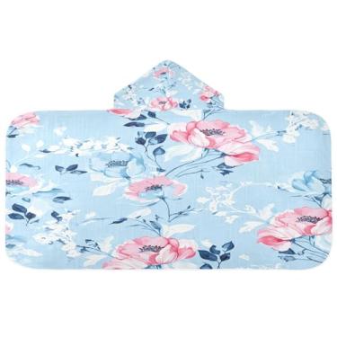Imagem de CEBUGI Toalha de banho com capuz de padrão floral para crianças toalha de banho macia absorvente com capuz 127 x 59,7 cm toalha de banho de praia para meninos e meninas
