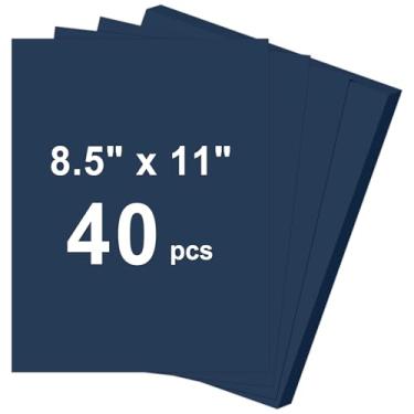 Imagem de Cartolina de 40 folhas, 8,5 x 11, cartolina azul escuro de 29,5 kg, papel de construção, papel grosso de 180 g/m² para impressão, pintura, confecção de cartões, material escolar infantil, decorações
