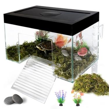 Imagem de Gxsdj Plataforma suspensa para tartarugas aquáticas, 19 x 14 x 14 cm, base de rampa ajustável para tartarugas aquáticas, acessórios de tanque de plataforma de acrílico para tartarugas bebês, controle