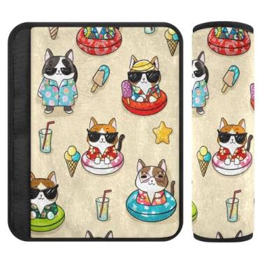 Imagem de Burbuja Capa para cinto de segurança de carro com desenho de gatos e cães, macio, confortável, protetor de cinto de segurança para alça de ombro de assento, 1 par pequeno