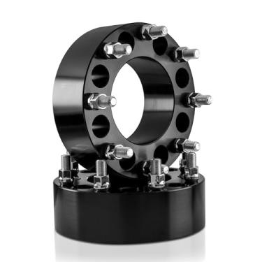 Imagem de Customadeonly Adaptadores de roda pretos de 3 polegadas 8 x 6,5 (Hub) para 8 x 180 (roda) compatível com Chevy & GMC 8 x 165,1 Hub com furo de 117 mm para montagem 8 x 180 rodas (2 peças M14 x 1,5