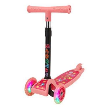 Imagem de Patinete Infantil Menina 3 Rodinhas Com Luz Led Rosa Infantil Girls - 