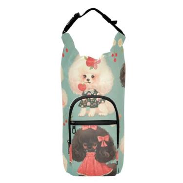 Imagem de QwThum Suporte para garrafa de água com alça 20/24/32/1,134 g, bolsa tiracolo com bolso para telefone para caminhadas, viagens, acampamento, poodle, troca, fofo, azul, retrô