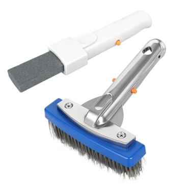 Imagem de Pedra pomes para piscina e kit de escova de aço inoxidável de 14 cm com alça de clipe EZ - remove manchas de ferrugem de piscinas de gesso de concreto e depósitos de cálcio do azulejo da piscina