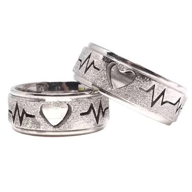 Imagem de Par Alianças Prata 8mm Aço Inox Coração Vazado Compromisso Tamanho:26-27