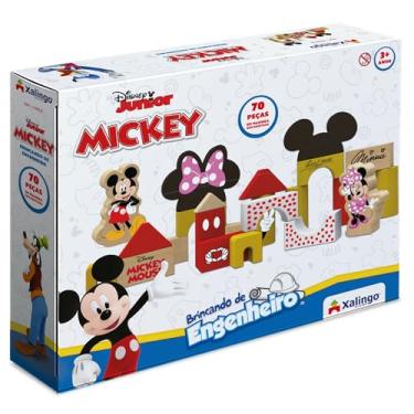 Imagem de Xalingo Blocos de Montar Brincando de Engenheiro Mickey e Minnie Madeira 70 Peças