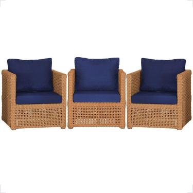 Imagem de 3 Poltronas Madri Alumínio Corda Náutica Estofado 10 Trama Terra Cota