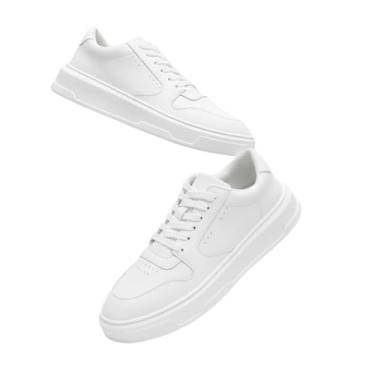 Imagem de Tênis Confortável com Sola Alta Visual Minimalista Moderno e Macio para Dia a Dia Trabalho Evento Uso Diário (Branco, BR, Adulto, Numérico, 38)
