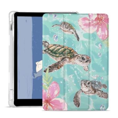 Imagem de AdorableWhimsy Linda capa de tartaruga marinha para iPad Air 11 polegadas M3 2025/M2 2024/iPad Air 5ª/4ª 11 polegadas 2022/2020 capa protetora de couro dobrável com suporte para lápis