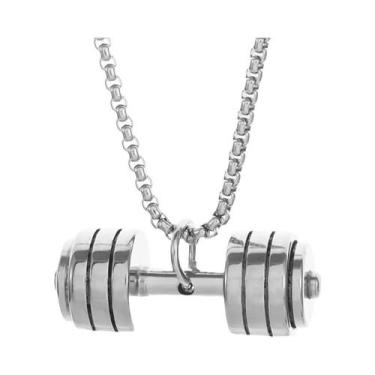 Imagem de Colar De Pingente De Halteres De Aço Titânio Unissex Punk Fitness Joia