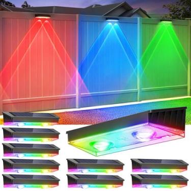 Imagem de Solar Fence Lights Etetale, pacote com 10 unidades, branco quente/RGB,