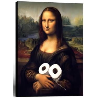 Imagem de Arte de parede em tela de banheiro Mona Lisa engraçada paródia de pinturas mundialmente famosas impressão de pôster pinturas modernas de banheiro pintura humor galeria envoltório decoração de parede