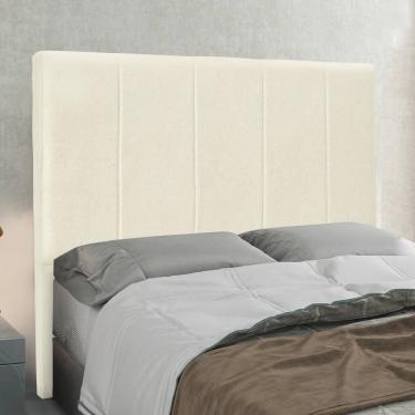 Imagem de Cabeceira Casal King 1,95m Com Design Vertical Bordado Em Tecido Linho Cristal – Lucadi Rústico Natural