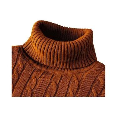 Imagem de Suéter Masculino De Gola Alta Slim Fit Tricotado Casual Quente Em Cor 