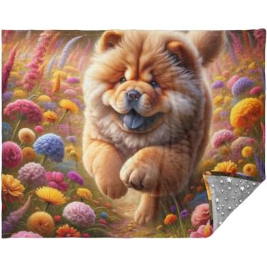 Imagem de TSENQUE Cobertor de sofá de cachorro Chow Chow floral primavera cobertores grandes para mulheres 177,8 cm x 139,7 cm impressão personalizada cobertor quente