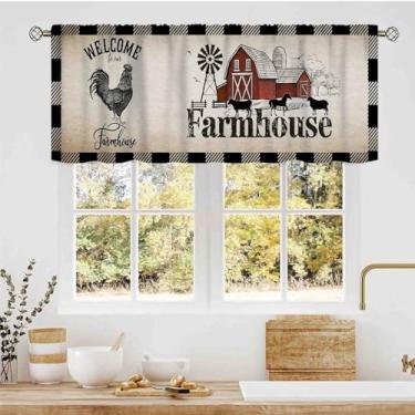 Imagem de Cortinas de cozinha de galo rústica, galo rústica, galo, estilo rural, rural, estilo rural, retrô, para café, sala de estar, quarto, armário, banheiro, 137 x 45 cm