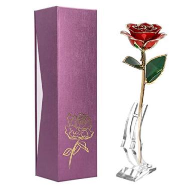 Imagem de CUOFYUNL 24K ouro rosa mergulhado criativo namoradas esposa presente de dia dos namorados decoração de casamento com base vermelha