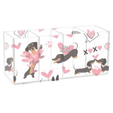 Imagem de TSENQUE Dachshund Dogs Love Hearts Cute Desk Pencil Holder Decorativo Escritório Arte Caddy Copos de Acrílico Lápis Papelaria Armazenamento