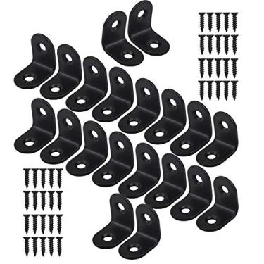 Imagem de 20 peças de suportes de canto pretos de aço inoxidável, conjunto de suporte de ângulo reto em forma de L, conector de junta resistente, 40 parafusos, prateleira de móveis de madeira, mesa de 20 x 20