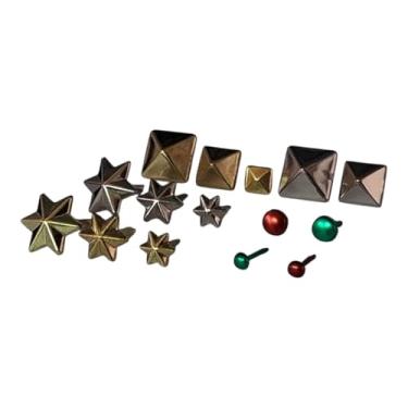 Imagem de LLY Conjunto de 560 peças premium 3D Studs & Brads – Pirâmide de ouro e prata e brincos de estrela com brads redondos vermelhos e verdes, tamanhos mistos para scrapbooking, confecção de cartões