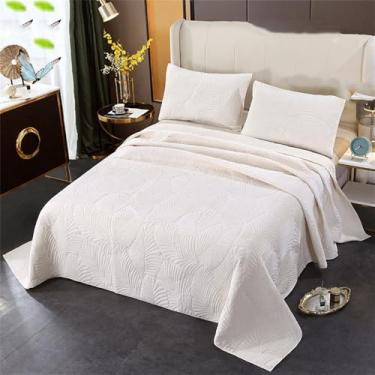 Imagem de Conjunto de Edredom Simples e Grosso em Veludo Macio, Colcha Leve e Acolchoada para Cama, Branco, Conjunto de 3 Peças 220x240cm