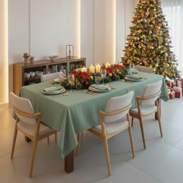 Imagem de Este conjunto de toalha de mesa de duas peças mede 2,00 x 1,40 metros e é feito de tecido Oxford premium com bordas reforçadas(Verde Chá)