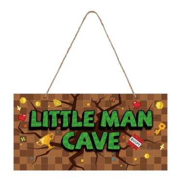 Imagem de Placa de Porta Pixelada, 30x15cm Placa de Madeira para Pequena Caverna Masculina com Corda Tema Videogame Arte Parede para Meninos e Homens Decoração Quarto