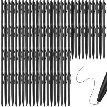 Imagem de MAQUITA Pacote com 100 canetas pretas que não borram, esferográficas retráteis, ponta média, tinta lisa, tinta preta de 1,0 mm