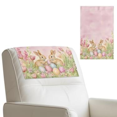 Imagem de Merkmak Capa protetora de encosto de cabeça reclinável de ovo de Páscoa para sala de estar, 1 capa de encosto de cabeça para sofá de tulipa do dia da Páscoa com gancho e laço, sofá e cadeira, capa