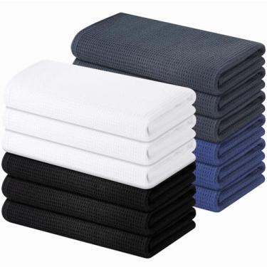 Imagem de Homaxy Toalhas de cozinha 100% algodão Waffle Weave - Pacote com 12 toalhas de prato macias e absorventes - 40,6 x 66 centímetros toalhas de mão de secagem rápida - várias cores
