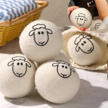 Imagem de 1 peça de bolas de secadora - bolas de lavanderia para afofar roupas, reduzindo a estática e acelerando o tempo de secagem (design fofo de ovelha 6,8 cm)