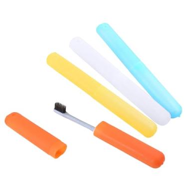 Imagem de 4 peças de suporte de escova de dentes de plástico, estojo portátil à prova de poeira para uso diário em viagens