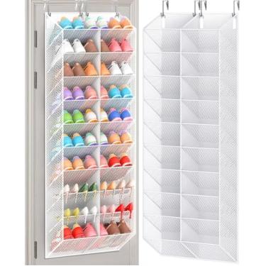 Imagem de UVIAHOMI 30 pares de organizador de sapatos acima da porta de malha respirável para pendurar no armário com bolsos largos e profundos, suporte de sapatos de 10 camadas, serve para todos os tênis